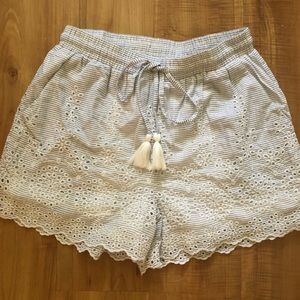 White Shorts with Blue Stripes